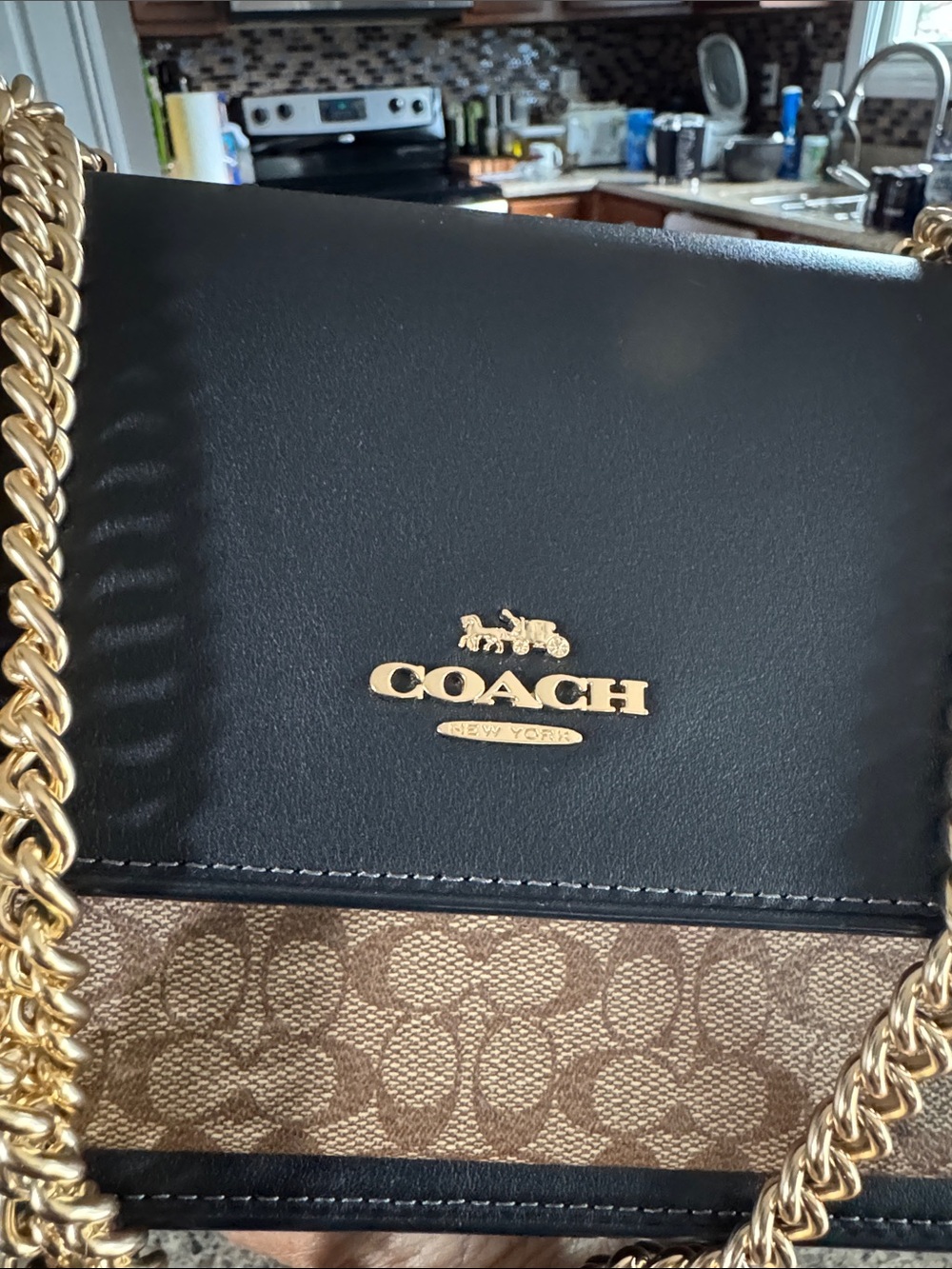 Coach Black Leather & Tan Signature Canvas Shoulder Bag with Gold Hardware - Picture 7 of 17